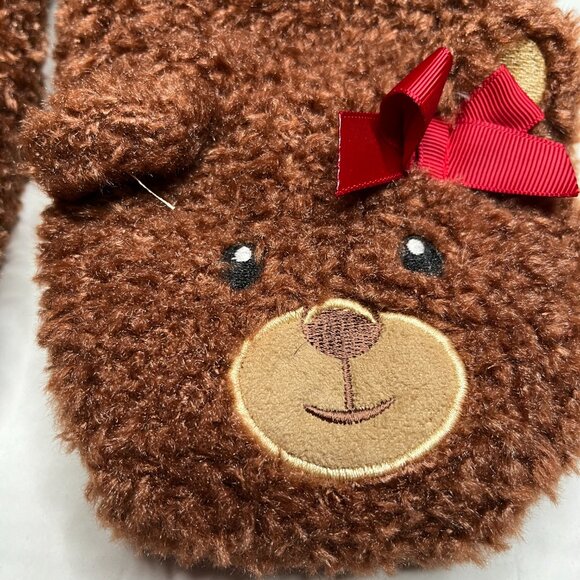 2 Pairs of Slipper Socks Brown Bear with Bows White Cable Knit Sherpa Faux Fur - Picture 13 of 13